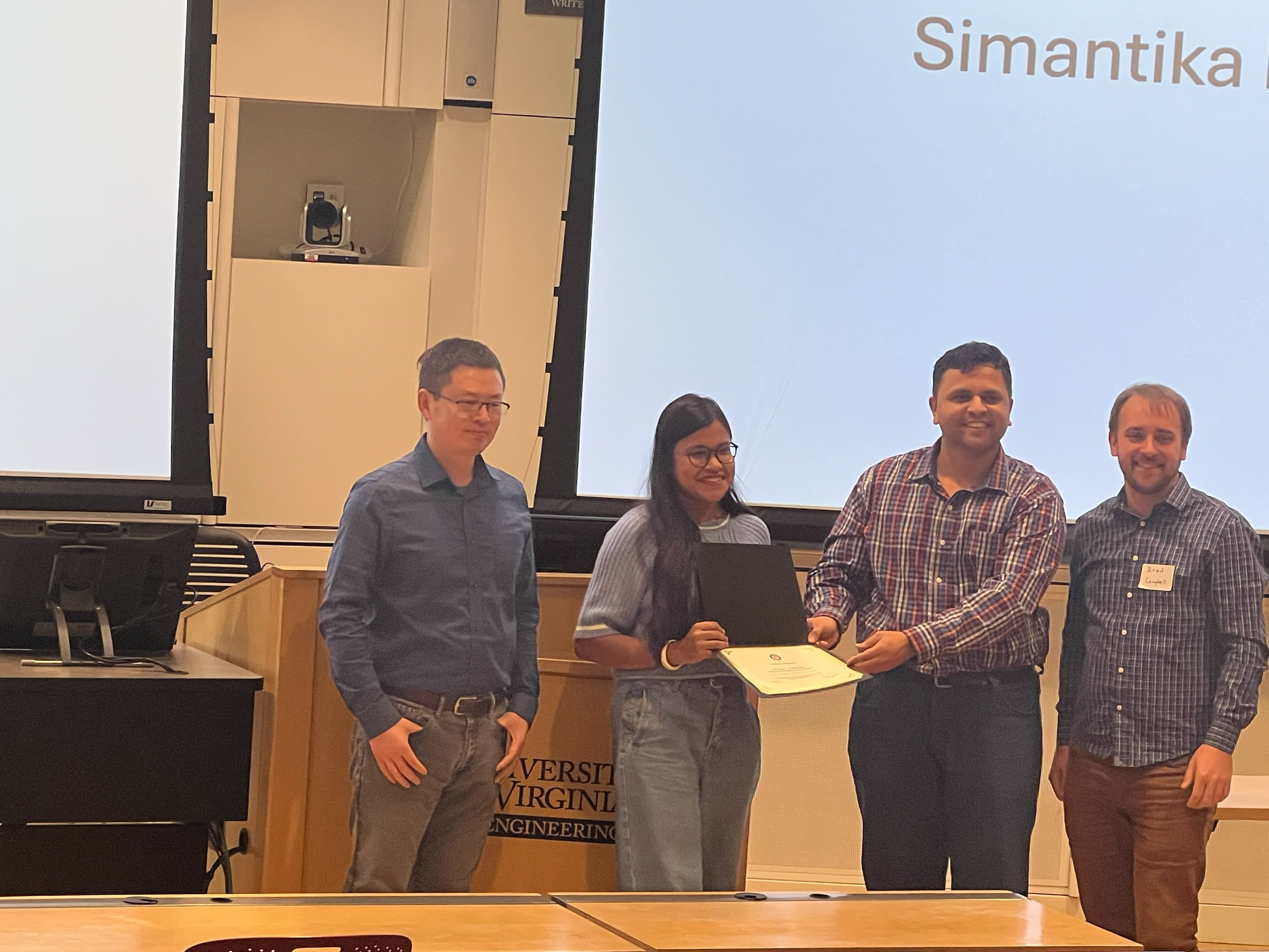 Dristi receiving the Best Poster Award at the UVA Research Symposium 2025.